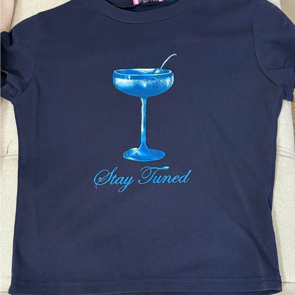 Edikted Navy Blue Tee with Graphic Print